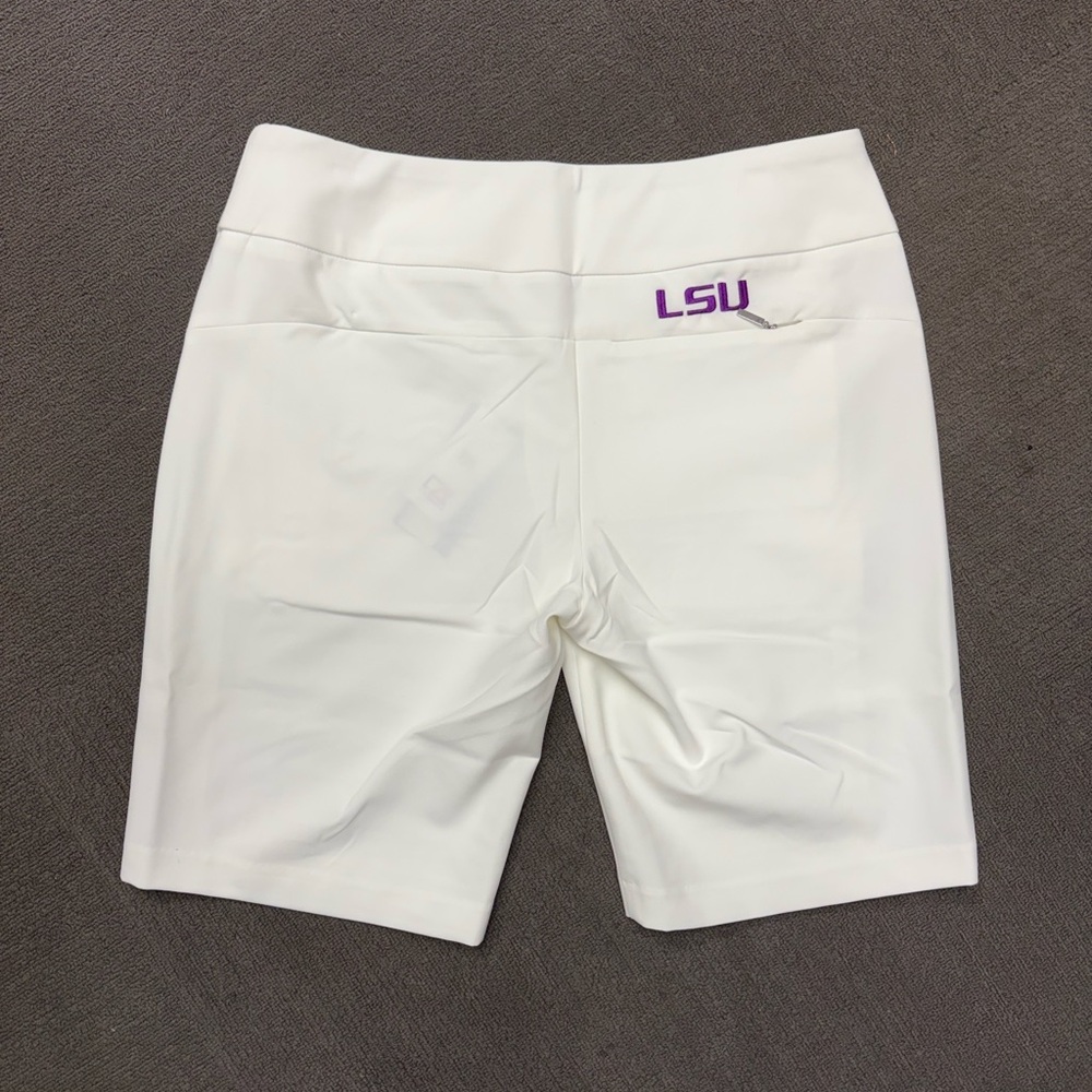 White Bermuda Shorts with Purple Logo